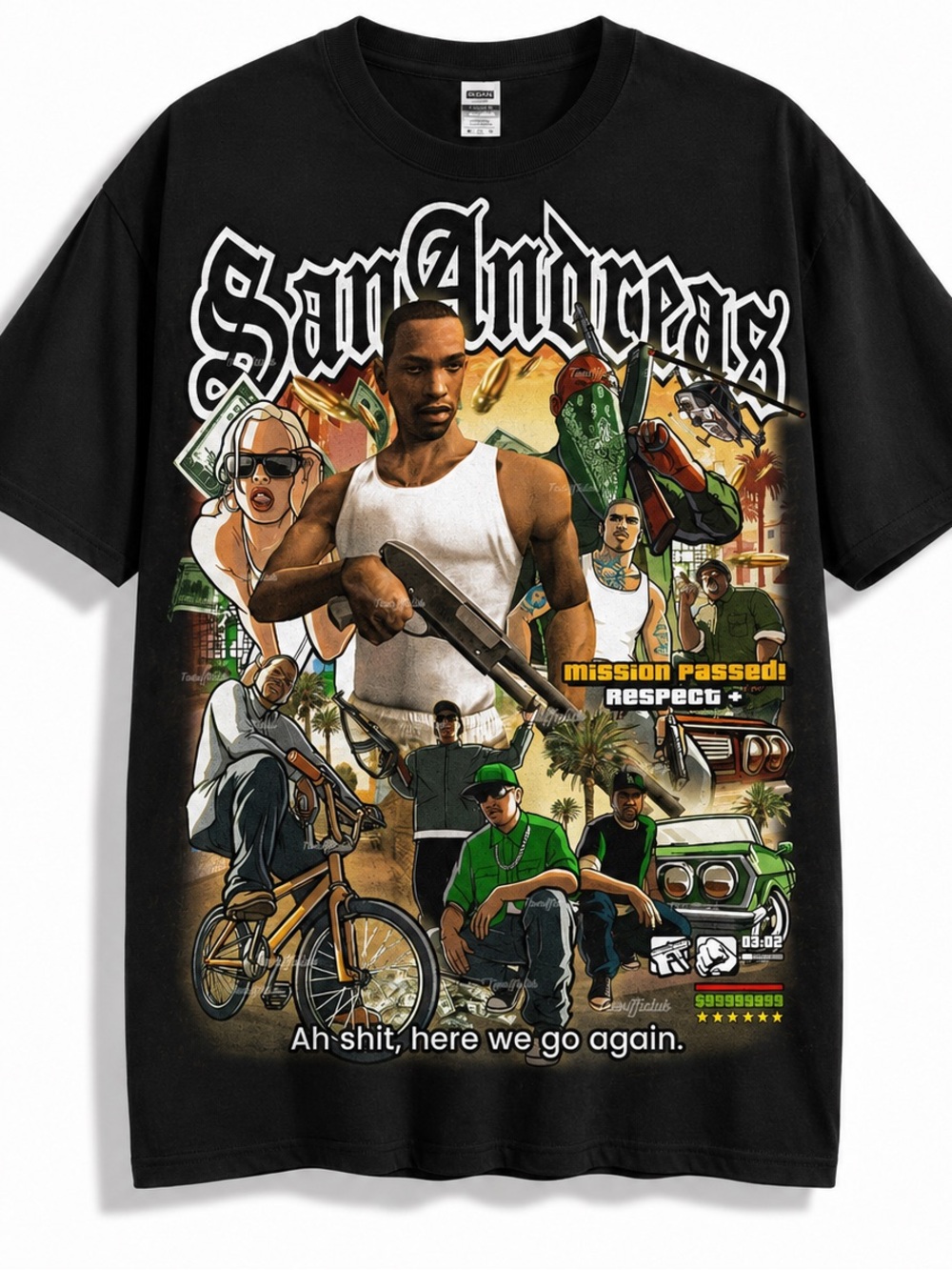 Gildan Black San Andreas Graphic Shirt with Multicolor Print